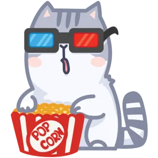 🍿 gato, pipoca, filme, óculos 3D, assistindo telegram sticker