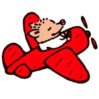 ✈ Flugzeug, Igel, fliegend, Cartoon, Tier, rot, Flieger telegram sticker