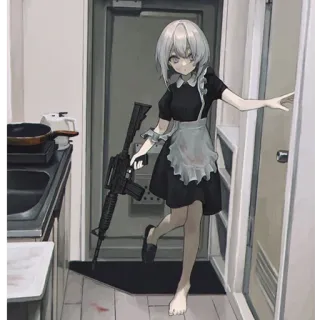 🔪 Anime, Maid, Arme à feu, Fusil, Arme, Fusil d'assaut, Fille anime telegram sticker