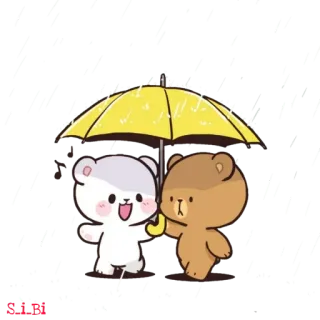🌂 orsi, ombrello, cartoni animati, carino, amicizia, pioggia telegram sticker