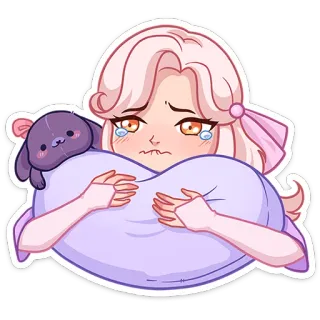 😥 плачущая девочка, аниме, грустный, подушка-сердце, милый, эмоциональный telegram sticker