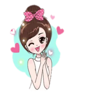 👏 desenho animado, menina, fofo, corações, piscadela, rosa, laço telegram sticker