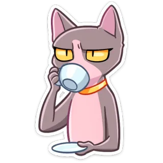 😕 고양이, 차, 마시는, 동물, 스티커 telegram sticker