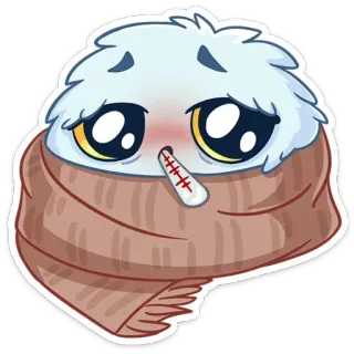 🤒 生病, 温度计, 感冒, 蓬松, 围巾 telegram sticker