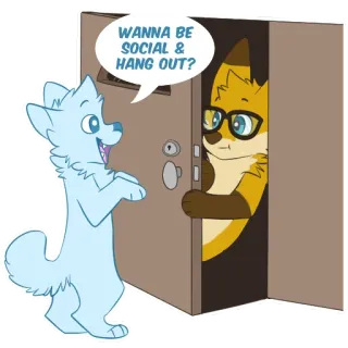 😯 WANNA BE SOCIAL & HANG OUT? wolf, fox, animal, cartoon, friendship, social, hang out telegram sticker