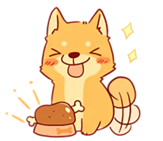 🐶 หมา, ชิบะอินุ, การ์ตูน, อาหาร, เนื้อ, มีความสุข, สัตว์ telegram sticker