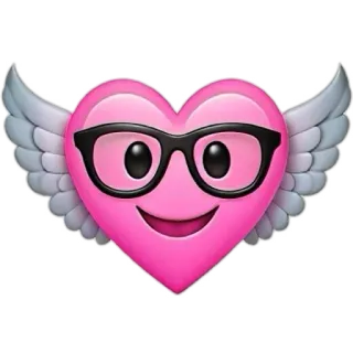 💘 trái tim, đôi cánh, kính, biểu tượng cảm xúc, tình yêu, màu hồng whatsapp sticker