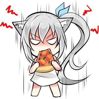 🍕 девушка кошка, аниме, чиби, пицца, злой, милый telegram sticker