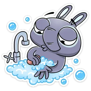 🛀 conejo, jabón, burbujas, baño, dibujos animados, animal, mono telegram sticker