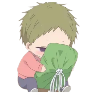 🖤 Anime, Bayi, Lucu, Tas Hijau, Anak, Kawaii whatsapp sticker