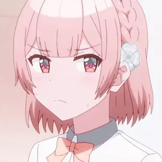 😒 anime, cô gái, tóc hồng, dễ thương, tức giận, khó chịu telegram sticker