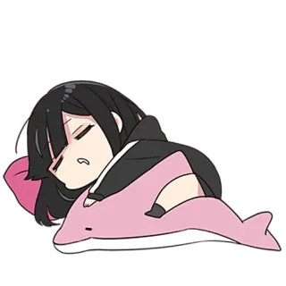 😴 tidur, anime, kartun, gadis, lumba-lumba, mengantuk, lelah telegram sticker