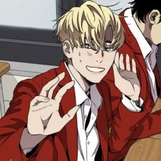 🕸 Anime, Personaje, Pelo Rubio, Chaqueta Roja, Dibujos Animados telegram sticker