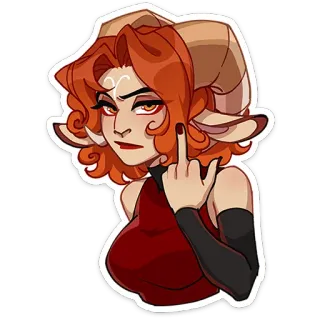 ⭐ Kreskówka, Kobieta, Diabeł, Rogi, Środkowy palec, Obraźliwe, Gest telegram sticker