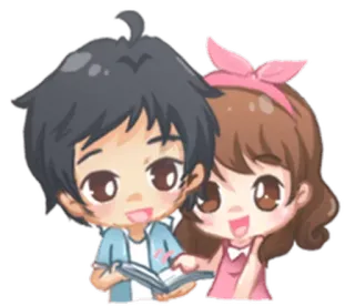 📖 couple, cartoon, reading, love, friendship whatsapp sticker