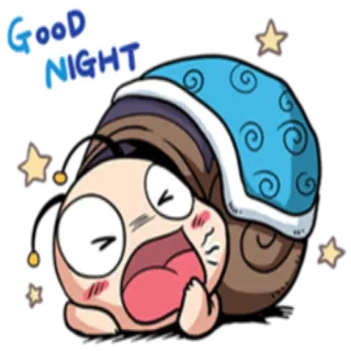 🌚 GOOD NIGHT ราตรีสวัสดิ์, หอยทาก, การ์ตูน, ดาว, นอนหลับ, น่ารัก telegram sticker