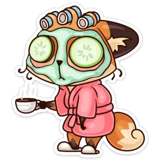 🌚 renard, spa, relaxation, beauté, concombre, peignoir, animal, dessin animé telegram sticker