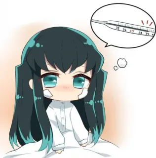 ☁️ Anime, Chibi, Malato, Termometro, Febbre whatsapp sticker