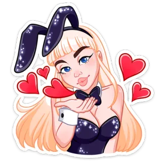 😘 девушка-зайчик, сердечки, любовь, милый, аниме, кокетливый whatsapp sticker