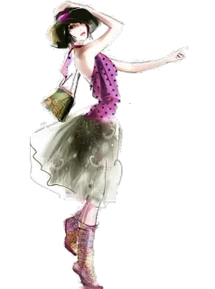 😄 moda, mulher, chapéu, vestido, estilo, arte, ilustração whatsapp sticker