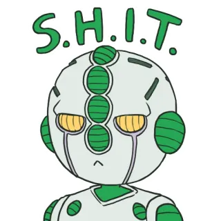 😱 S.H.I.T. M*rde, énervé, vert, robot, dessin animé telegram sticker