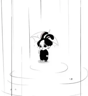🍃 süß, Chibi, Regen, Regenschirm, Hasenohren, monochrom, kawaii, Anime telegram sticker