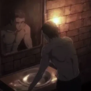 💦 Anime, Reflejo, Espejo, Torso masculino, Torso de hombre telegram sticker