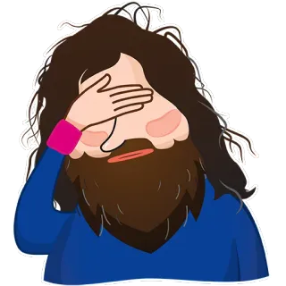 🤦 dibujo animado, hombre, barba, facepalm, decepción, triste telegram sticker