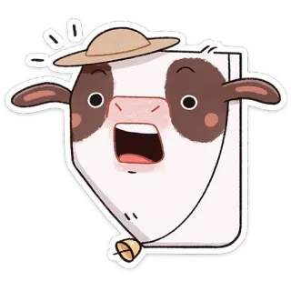 😳 牛, 動物, ステッカー, 漫画, 農場, 帽子 telegram sticker