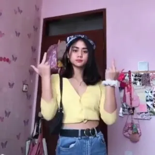 🌷 wanita, gestur ofensif, jari tengah, dalam ruangan, remaja whatsapp sticker