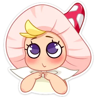 🥺 гриб, каваий, милый, девушка, блондинка, блонд, розовый, мультяшный telegram sticker