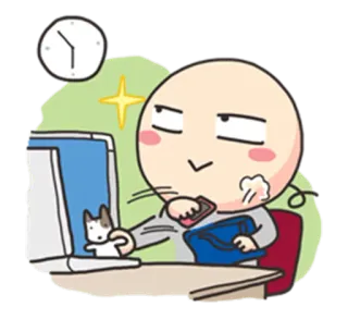 😀 การ์ตูน, คอมพิวเตอร์, สำนักงาน, งาน, แมว telegram sticker
