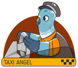 😄 TAXI ANGEL piccione, taxi, angelo, autista, uccello, cartone animato, animale telegram sticker