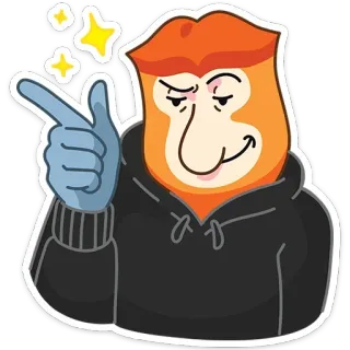 👈 Nasique, Singe, Animal, Sweat à capuche, Montrer du doigt, Étoiles, Dessin animé telegram sticker