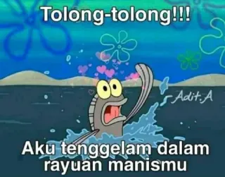 ✨ Tolong-tolong!!!
Aku tenggelam dalam rayuan manismu Spongebob, pesce, aiuto, cartone animato, sottomarino, meme telegram sticker