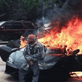 🧪 Kanye West car, fire, flames, burning, celebrity, rapper whatsapp sticker