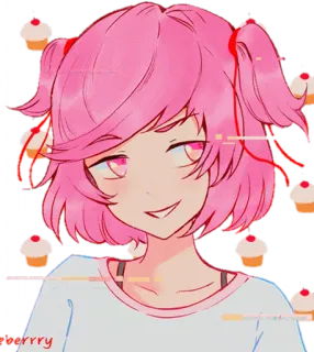 💕 Natsuki Doki Doki Literature Club! merrry Anime, Manga, Słodkie, Kawaii, Babeczki, Różowe włosy, Doki Doki Literature Club, Natsuki telegram sticker