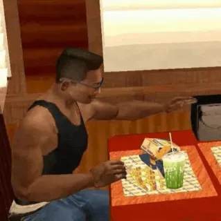 🔪 CJ Grand Theft Auto: San Andreas วิดีโอเกม, กิน, อาหาร, cj, Grand Theft Auto telegram sticker