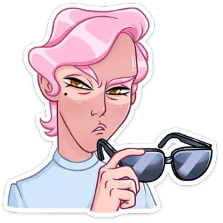 🏖 만화, 캐릭터, 핑크 머리, 선글라스, 초상화 telegram sticker