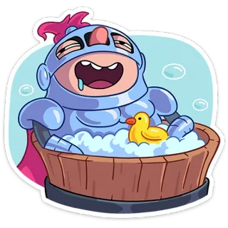 🛀 kartun, ksatria, mandi, bebek karet, baju zirah, mandi busa, santai telegram sticker