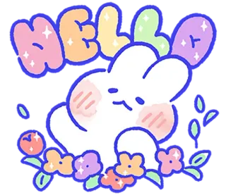 👋 HELLO lapin, lapin, salut, fleurs, mignon, salutations telegram sticker