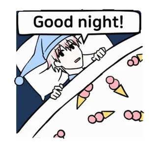 🌃 Good night! bonne nuit, sommeil, glace, lit, dessin animé, mignon, kawaii whatsapp sticker