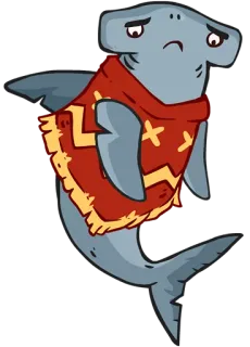 😒 hammerhead shark, cartoon, sad, animal, ocean, sea telegram sticker