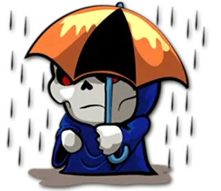 ☔ esqueleto, parca, guadaña, paraguas, lluvia, dibujos animados, gótico telegram sticker