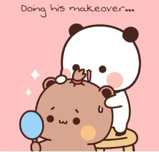 ❤️ Doing his makeover... Panda, Ours, Maquillage, Mignon, Dessin animé telegram sticker