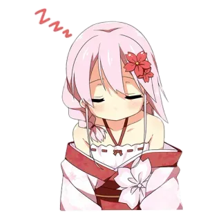 😴 ZZZ 困, 动漫女孩, 睡觉, Q版, 可爱, 花, 粉色头发 telegram sticker