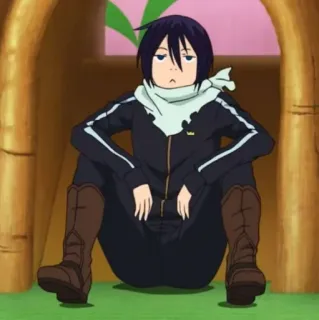 💈 Yato Noragami Anime, Personage, Zittend, Sjaal, God whatsapp sticker