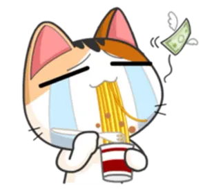 🍜 猫, 麺, お金, 漫画, 悲しい, 絵文字 telegram sticker