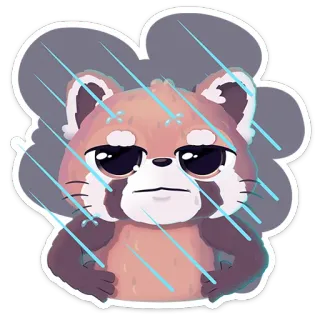 😔 panda rojo, triste, lluvia, animal, pegatina, lindo telegram sticker