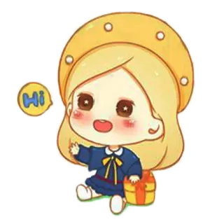 ✋ HI Мультфильм, Девушка, Приветствие, Привет, Милый telegram sticker